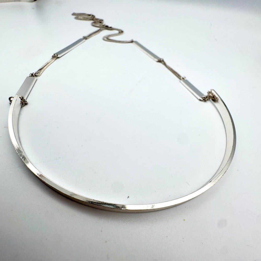 Jenny Bird Necklace Opera Length Silver Tone Links Contemporary Minimalist 33 in